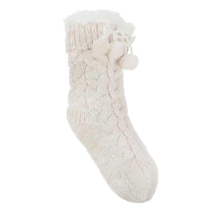 totes toasties® Ladies Luxury Chunky Knit Slipper-Sox With Tassel Trim Cream Extra Image 2